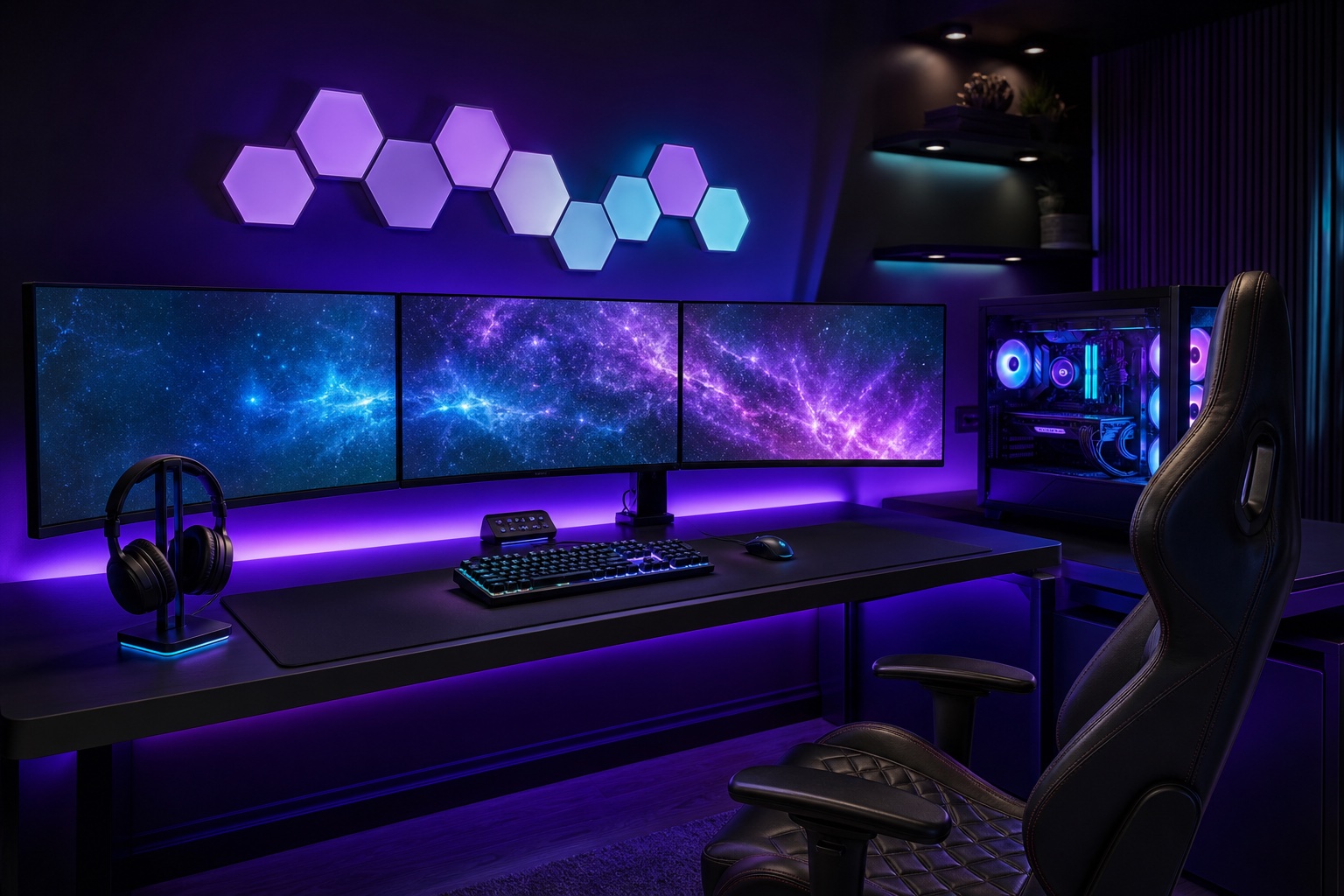 تجهيز ألعاب احترافي بثلاث شاشات وإضاءة RGB — hotelsagain.com